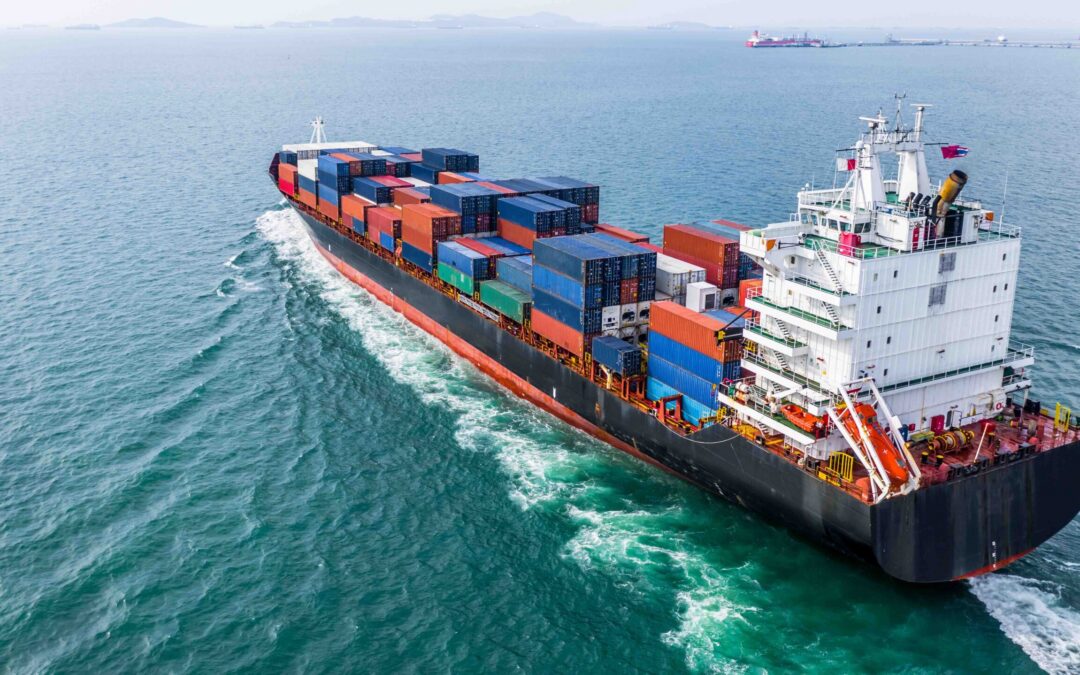 Aerial view cargo container ship sailing, container cargo ship i