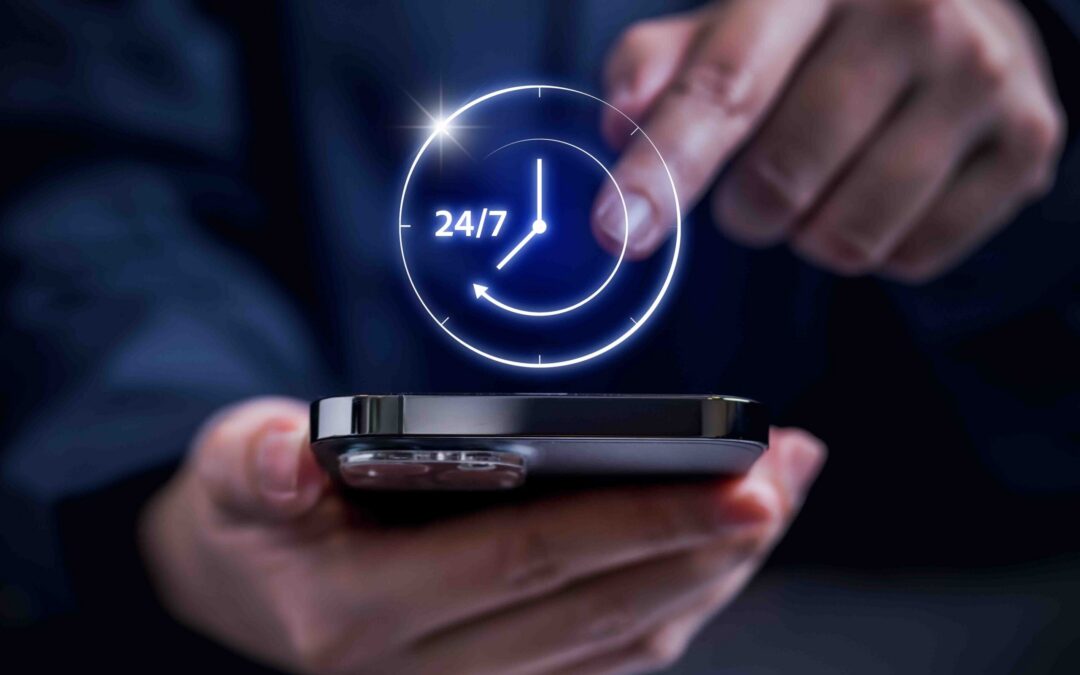 24hour open, work 24/7 day icon virtual screen hologram